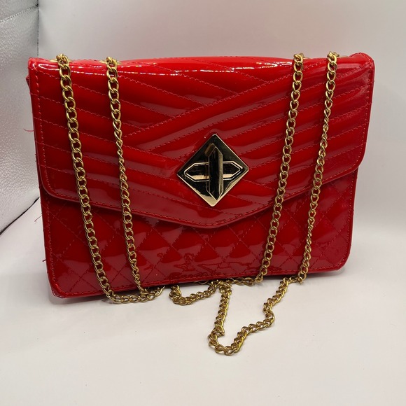 Urban Expressions Handbags - Urban Expressions Red Patent Quilted Chain Shoulder Bag
